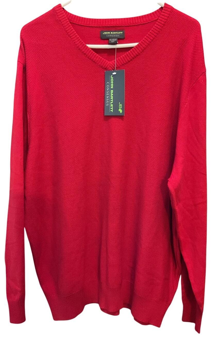 John Bartlett $45 NWT Consensus Red Pullover V Neck Sweater Mens Sz XL